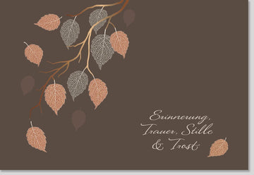 Trauerkarte - Elegantes Naturdesign mit Blättern und Ast in Braun und Gold für stilvolle Abschiede