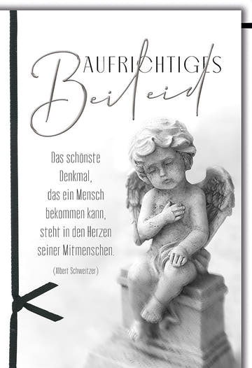 Trauerkarte Engel – Steinengel mit Albert Schweitzer Zitat in Schwarz - Weiß Design