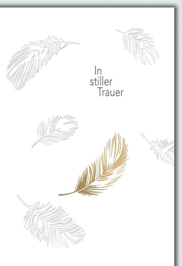 Trauerkarte Federmotiv – Goldene Feder mit stilvollem minimalistischen Design