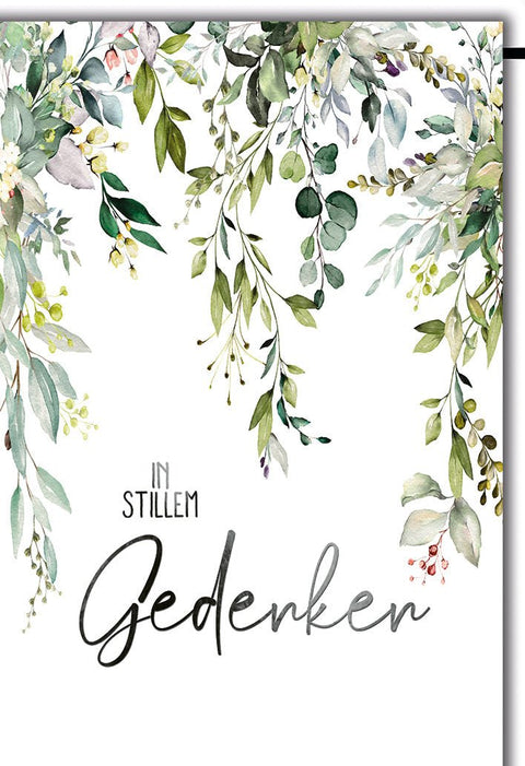 Trauerkarte Florales Design – Aquarell - Blätterkranz mit zarten Grüntönen