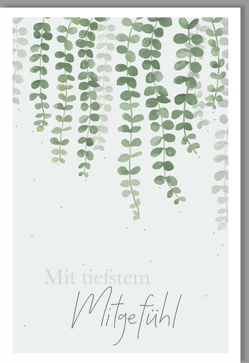 Trauerkarte für Beileid - Stilvolle Kondolenzkarte mit Naturdesign in Grün, Elegante Gedenkkarte mit Blätterranken zum Abschied