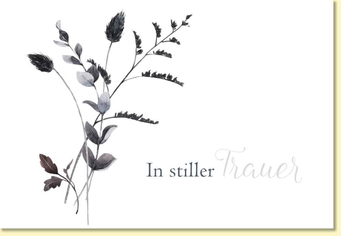 Trauerkarte In stiller Trauer mit zarten Blumen Aquarell Motiv edles Design Doppelkarte für Beileidsbekundungen hochwertige Doppelkarte