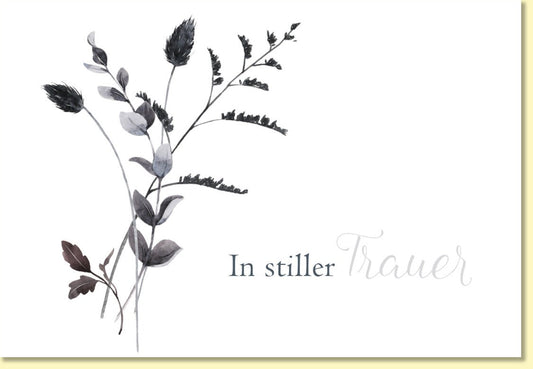 Trauerkarte In stiller Trauer mit zarten Blumen Aquarell Motiv edles Design Doppelkarte für Beileidsbekundungen hochwertige Doppelkarte