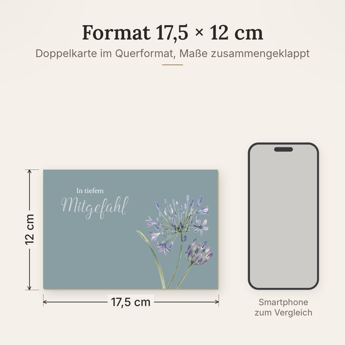 Trauerkarte In tiefem Mitgefühl mit zarten Blumen Aquarell Design stilvolle Beileidskarte für persönliche Abschiedsworte