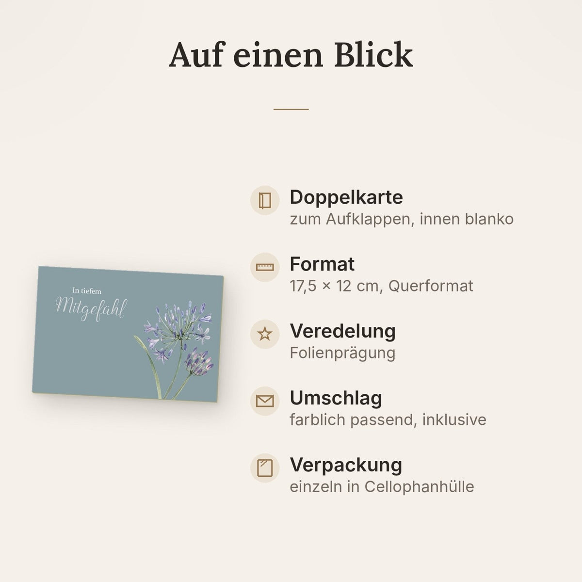 Trauerkarte In tiefem Mitgefühl mit zarten Blumen Aquarell Design stilvolle Beileidskarte für persönliche Abschiedsworte