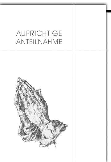 Trauerkarte Klassisch – Betende Hände in Schwarz - Weiß mit schlichtem Design