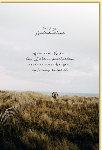 Trauerkarte mit Aufrichtiger Anteilnahme und Meer Motiv stilvolle Beileidskarte mit poetischem Spruch für persönliche Kondolenz