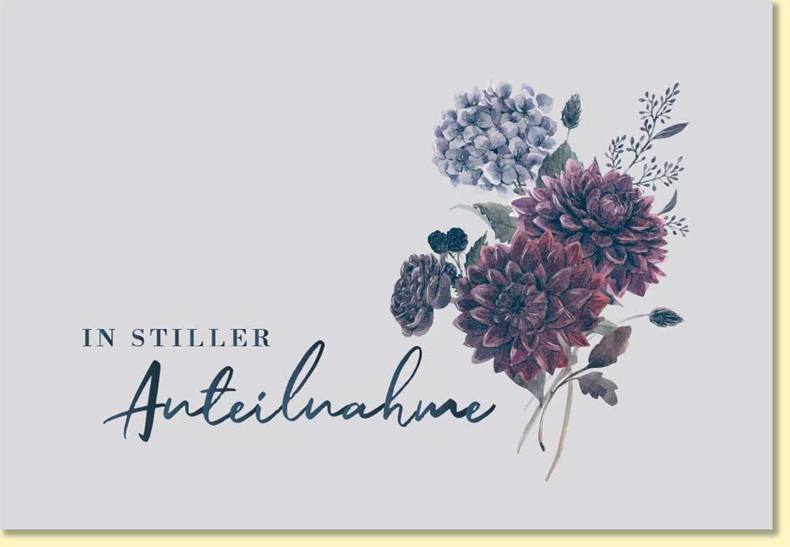 Trauerkarte mit Blumenmotiv und Schriftzug In stiller Anteilnahme edle Doppelkarte für Beileidsbekundungen stilvoll und hochwertig
