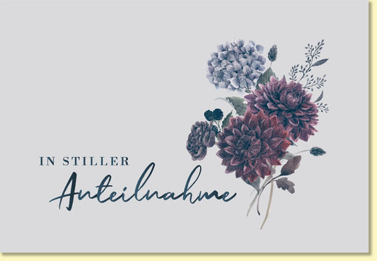 Trauerkarte mit Blumenmotiv und Schriftzug In stiller Anteilnahme edle Doppelkarte für Beileidsbekundungen stilvoll und hochwertig