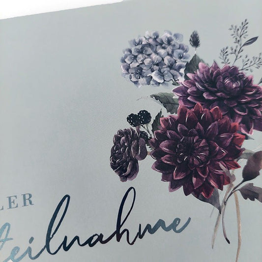 Trauerkarte mit Blumenmotiv und Schriftzug In stiller Anteilnahme edle Doppelkarte für Beileidsbekundungen stilvoll und hochwertig