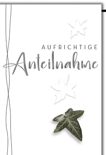 Trauerkarte mit Efeumotiv – Elegantes Design in Schwarz - Weiß für stilvolle Beileidsbekundungen