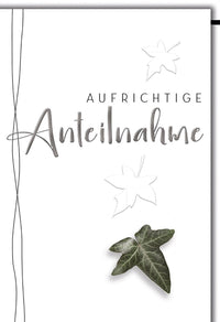 Trauerkarte mit Efeumotiv – Elegantes Design in Schwarz-Weiß für stilvolle Beileidsbekundungen