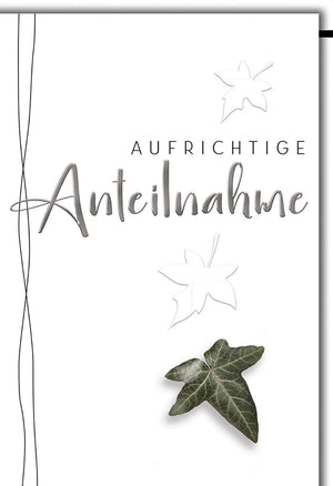 Trauerkarte mit Efeumotiv – Elegantes Design in Schwarz-Weiß für stilvolle Beileidsbekundungen