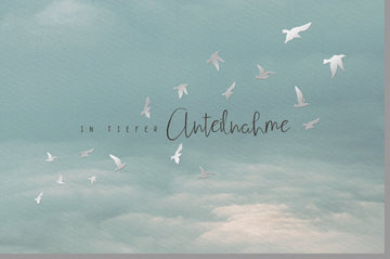 Trauerkarte mit Himmelsmotiv - Beileid, Vögel & Spruch, Friedvoller Trost in Pastell für Angehörige und Freunde