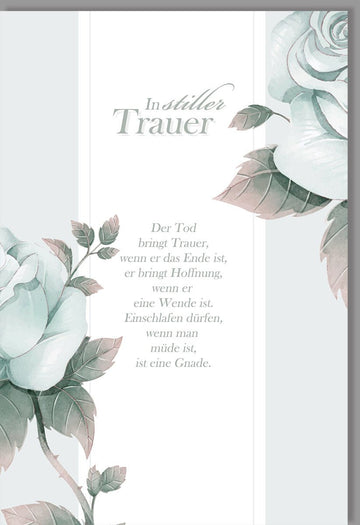 Trauerkarte mit Rosenmotiv - Beileidskarte für Abschied, Hoffnung & Trost, Dezentes Design in Hellgrau & Weiß für Angehörige und Freunde