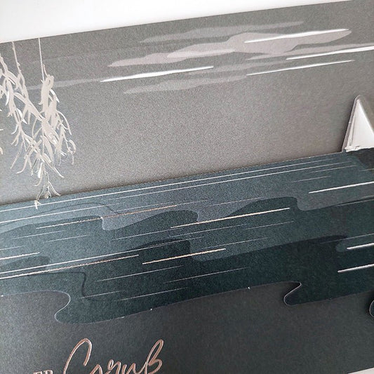 Trauerkarte mit Segelboot und ruhiger See Ein stiller Gruß stilvolle Doppelkarte für Beileid Trauerfall Abschied und Mitgefühl