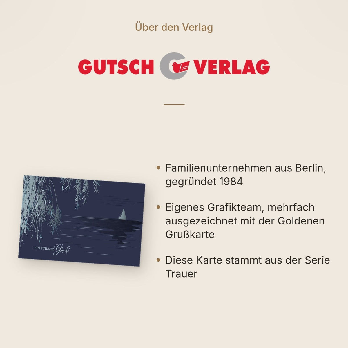 Trauerkarte mit Segelboot und Weidenzweigen auf dunklem Hintergrund stilvoller stiller Gruß hochwertige Doppelkarte für Beileidsbekundungen