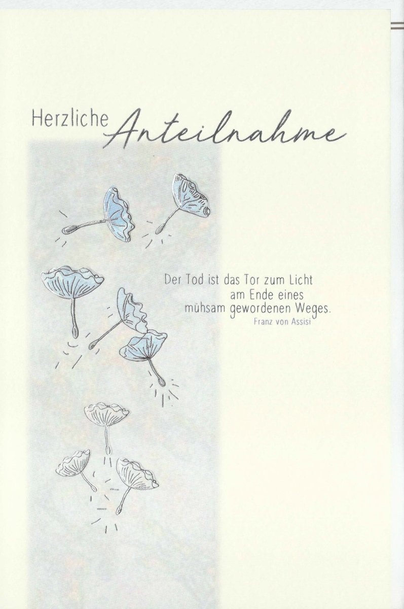 Trauerkarte mit Skorpion - Motiv - Beileidskarte für Trost und Hoffnung, Zitat von Franz von Assisi