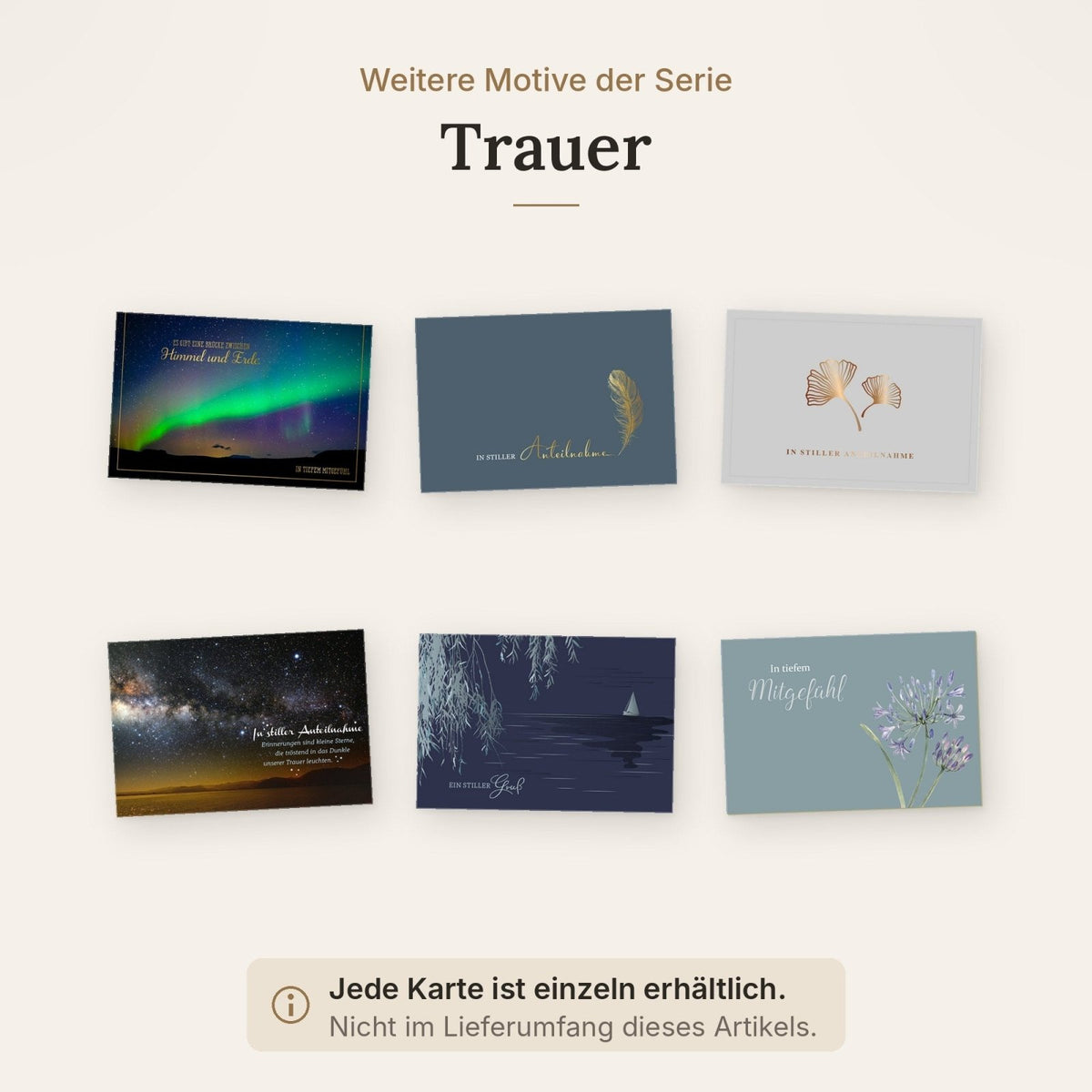 Trauerkarte mit Spruch Das Leben ist begrenzt die Erinnerung unendlich zarte Gräser sanfte Farben stilvolle Beileidskarte