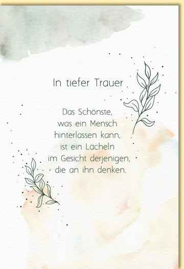 Trauerkarte mit Spruch zartes Aquarell Design und filigranen Blättern stilvolle Beileidskarte für persönliche Anteilnahme