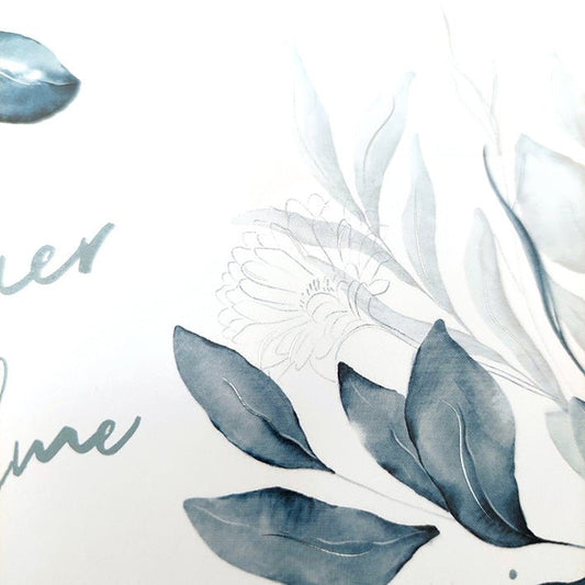 Trauerkarte mit stilvollen Blumen Aquarell Motiv in Blau und Gold In stiller Trauer und Anteilnahme hochwertige Doppelkarte