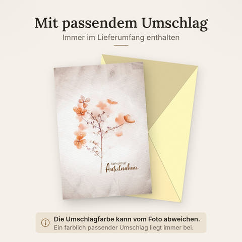 Trauerkarte mit zarten Schmetterlingen und Trockenblumen in warmen Tönen stilvolle Beileidskarte Aufrichtige Anteilnahme