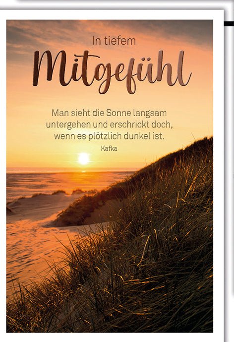 Trauerkarte Mitgefühl – Sonnenuntergang am Meer mit Kafka - Zitat und Naturmotiv