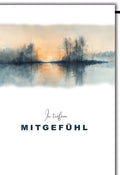 Trauerkarte Mitgefühl – Sonnenuntergang am See mit Bäumen in Aquarelloptik
