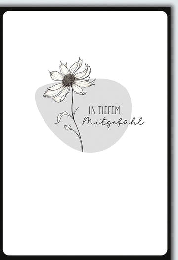 Trauerkarte Mitgefühl – Zarte Blume mit grauem Hintergrund und eleganter Schrift