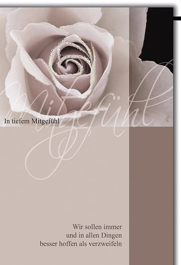 Trauerkarte Mitgefühl – Zarte Rose mit Trostzitat in sanften Erdtönen