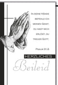 Trauerkarte Religiös – Betende Hände mit Psalm 31,6 in Schwarz-Weiß Design
