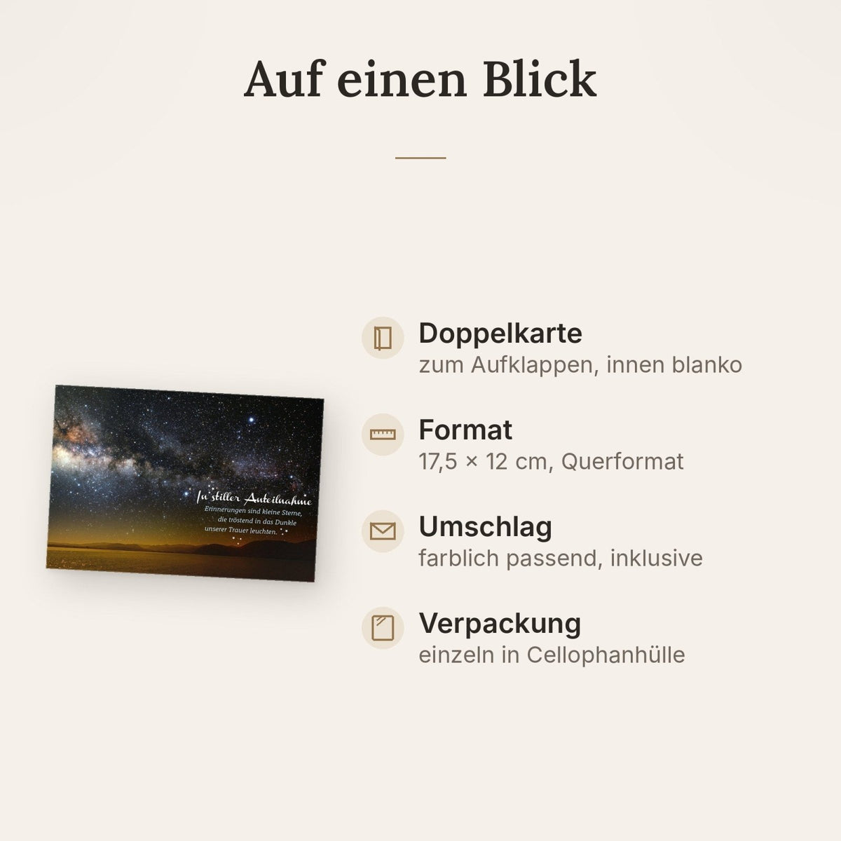 Trauerkarte Sternenhimmel mit Spruch In stiller Anteilnahme Erinnerungen sind kleine Sterne Trost spenden Beileidskarte Doppelkarte