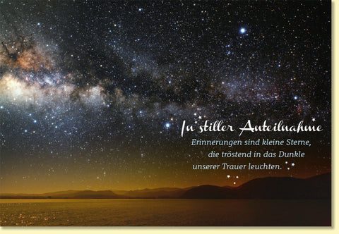 Trauerkarte Sternenhimmel mit Spruch In stiller Anteilnahme Erinnerungen sind kleine Sterne Trost spenden Beileidskarte Doppelkarte