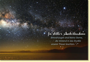 Trauerkarte Sternenhimmel mit Spruch In stiller Anteilnahme Erinnerungen sind kleine Sterne Trost spenden Beileidskarte Doppelkarte