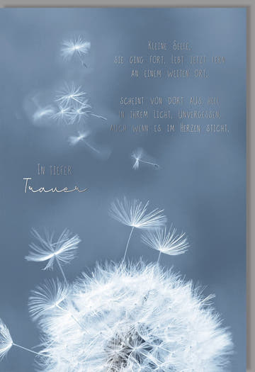 Trauerkarte Sternenkind Pusteblume - Silberfolien - Kondolenz für Eltern & Angehörige, Himmelblau Gedenkkarte mit Mitgefühl im Trauerfall