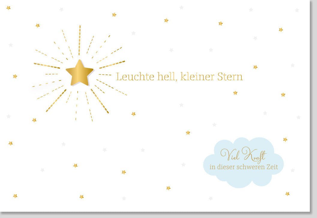 Trauerkarte Sternenkind - Stilvolle Beileidskarte mit Weiß - Goldenem Sternmotiv für Trost und Hoffnung im Trauerfall