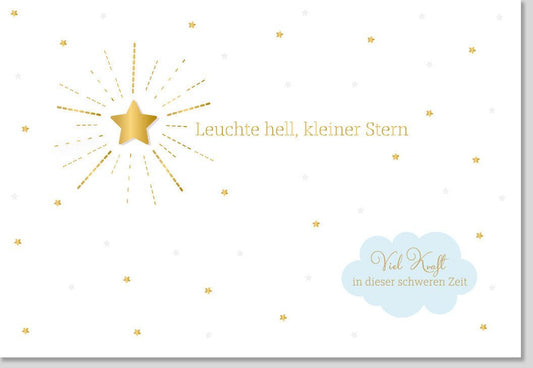 Trauerkarte Sternenkind - Stilvolle Beileidskarte mit Weiß - Goldenem Sternmotiv für Trost und Hoffnung im Trauerfall