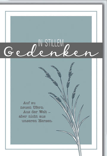 Trauerkarte Stilvoll – Blaue Ähren mit Trost - Spruch in Minimalistischem Design