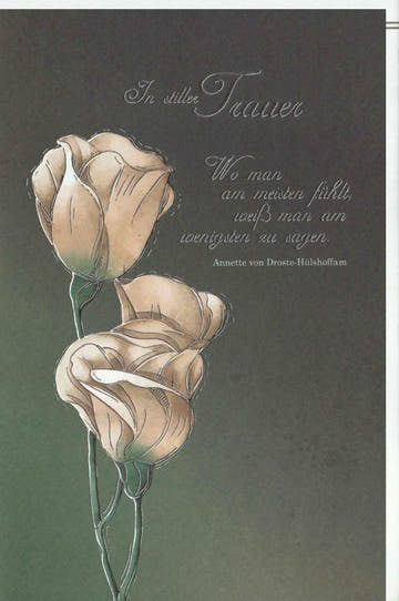 Trauerkarte - Stilvolle Beileidskarte mit Blumenmotiv, Skorpion - Symbol & Gedenkspruch