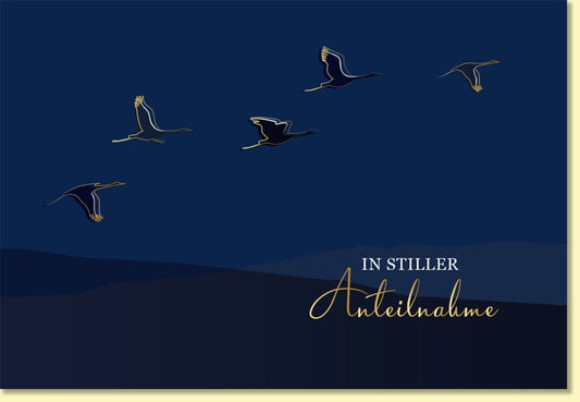 Trauerkarte stilvolle Doppelkarte mit Kranichen in Goldprägung und Schriftzug In stiller Anteilnahme edle Beileidskarte für persönliche Kondolenz
