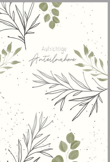 Trauerkarte - Stilvolle Naturkarton - Karte mit Silberfolie, Blindprägung und Blätterzweige - Design