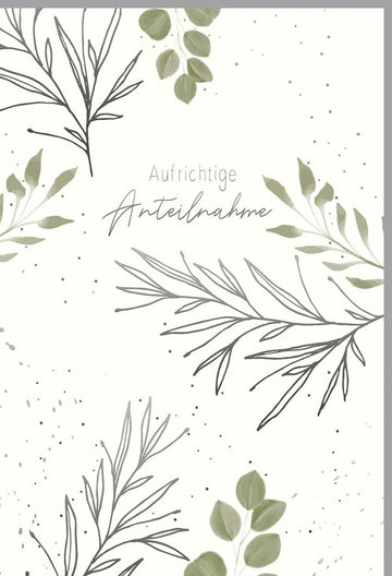 Trauerkarte - Stilvolle Naturkarton - Karte mit Silberfolie, Blindprägung und Blätterzweige - Design