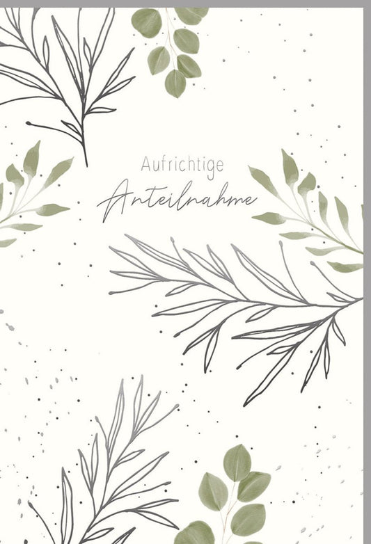Trauerkarte - Stilvolle Naturkarton - Karte mit Silberfolie, Blindprägung und Blätterzweige - Design