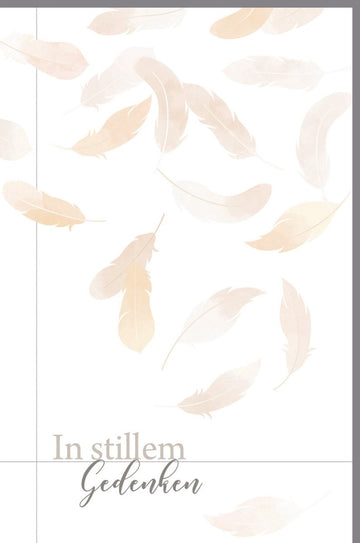 Trauerkarte – Stilvolles Federn - Design mit herzlichem Spruch, pietätvolle Anteilnahme in Beige Pastell für Angehörige und Freunde