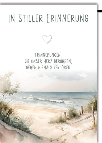 Trauerkarte Strandmotiv – Dünenlandschaft mit Herz und beruhigendem Zitat