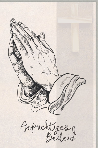 Trauerkarte zur Anteilnahme - Elegante Beileidskarte mit betenden Händen, Christlicher Trost