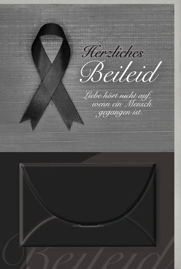 Trauerkarte zur Anteilnahme: Elegante Beileidskarte mit Trauerschleife, Schwarz, Für Mitgefühl & Erinnerung