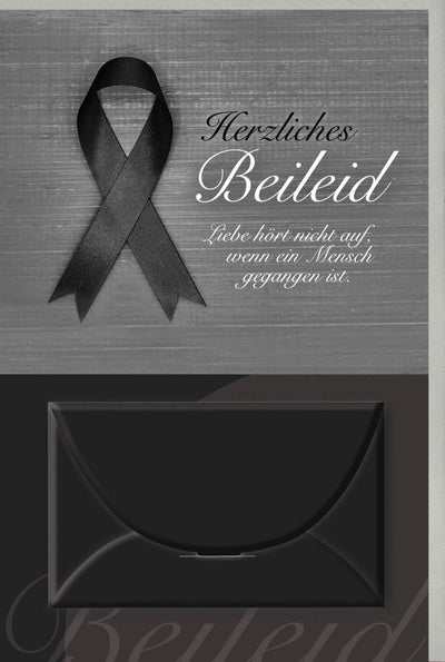 Trauerkarte zur Anteilnahme: Elegante Beileidskarte mit Trauerschleife, Schwarz, Für Mitgefühl & Erinnerung