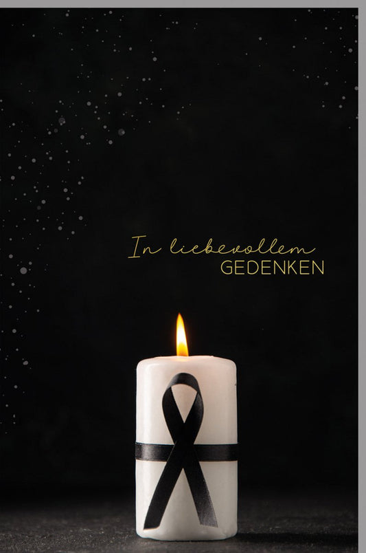 Trauerkarte zur Anteilnahme - Elegante Beileidskarte mit Trostbotschaft, Kerze & Schleife für einfühlsames Gedenken