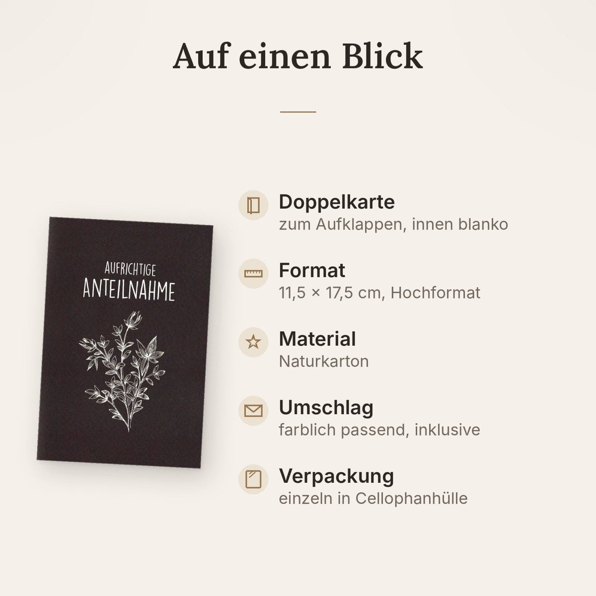 Trauerkarte zur Anteilnahme – Stilvolle Beileidskarte mit eleganten Pflanzenmotiven in Schwarz-Weiß, Dezenter Trost im Trauerfall
